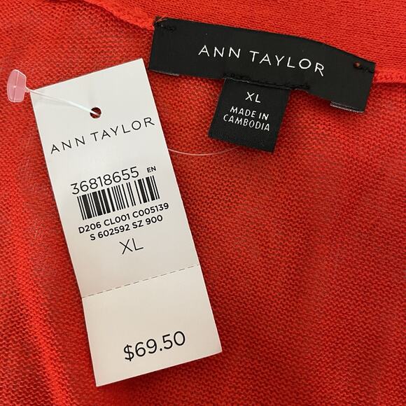 Ann Taylor Lightweight Open Cardigan Size XL Red Long Sleeve Pockets NEW w/Tag - Picture 5 of 8